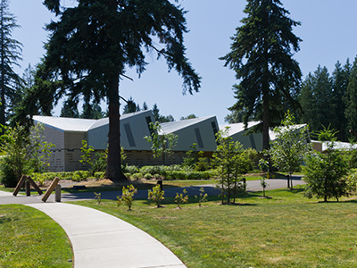 A view of Hibulb Cultural Center from the northeast on a sunny day